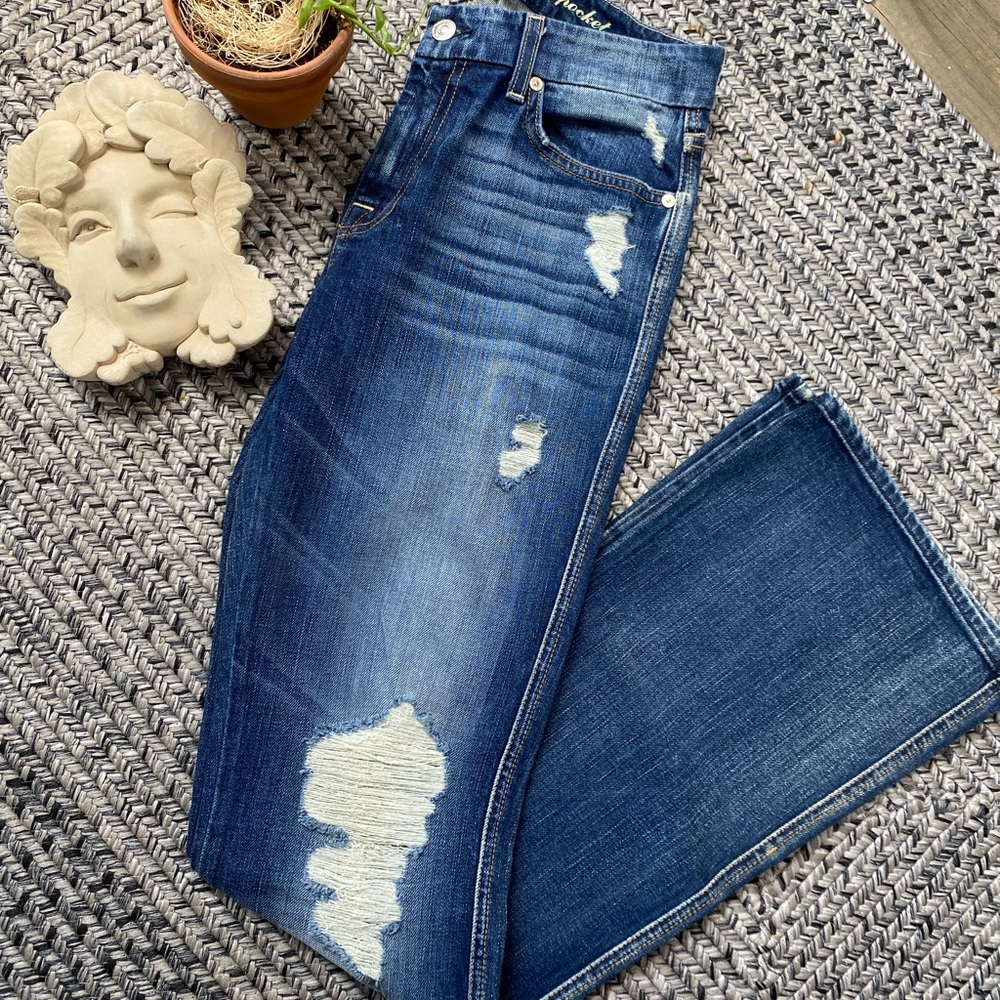 7 FAM A pocket flare leg, medium indigo wash